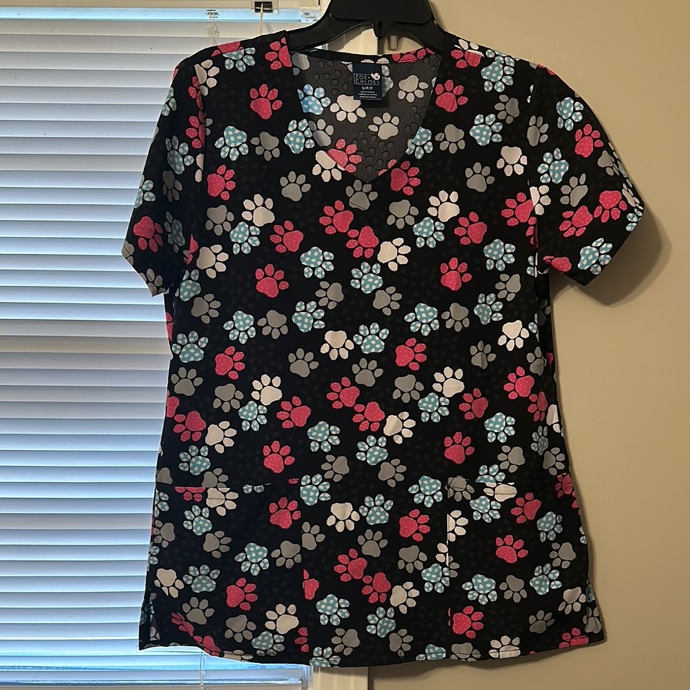 Women's Paw Print Scrub Top - Black, Pink, Blue